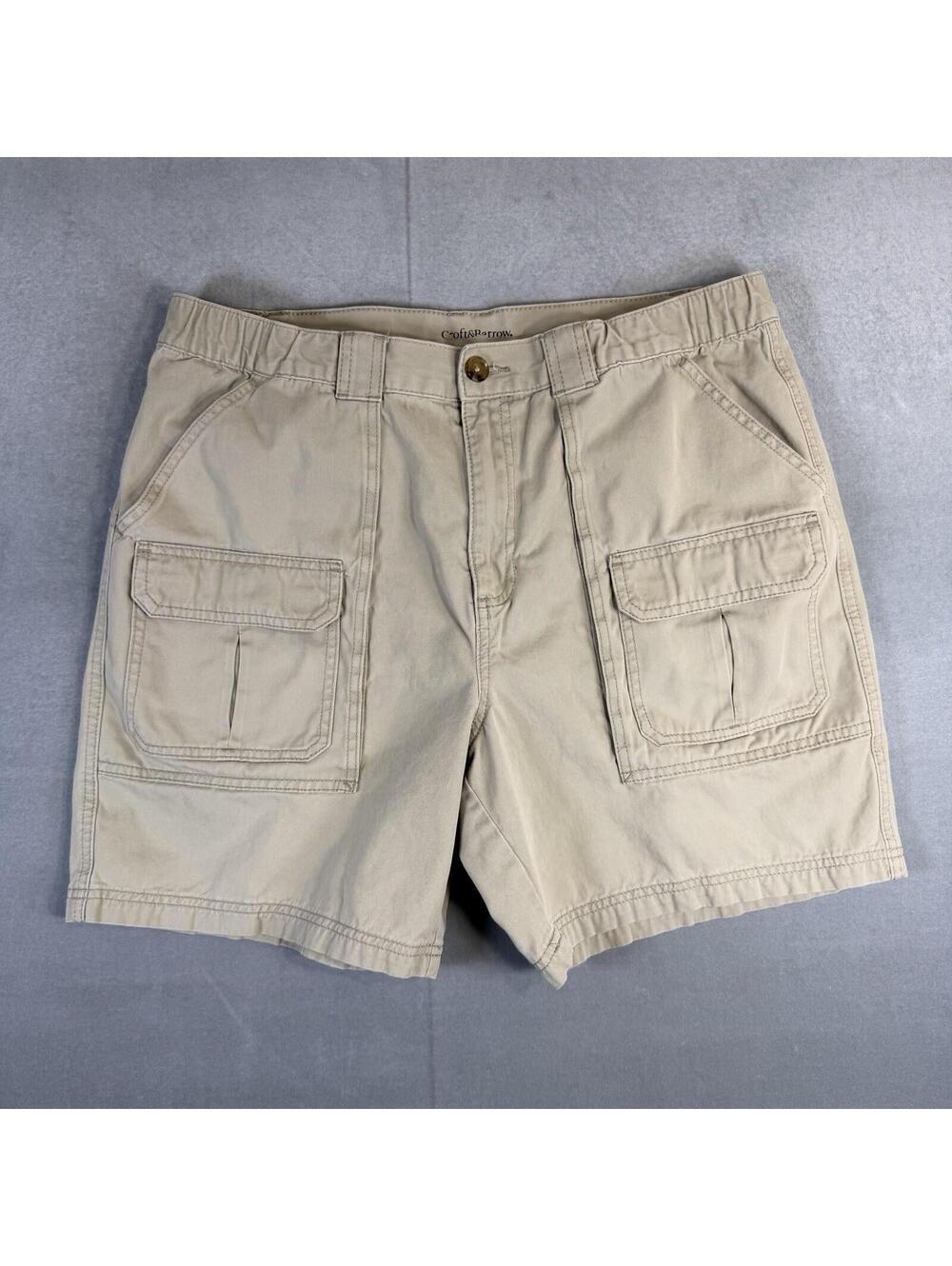 Croft & Barrow Cargo Shorts Mens 36 Beige Elastic Waist 7" Inseam